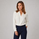 Lena – Pleated V-Neck Satin Blouse